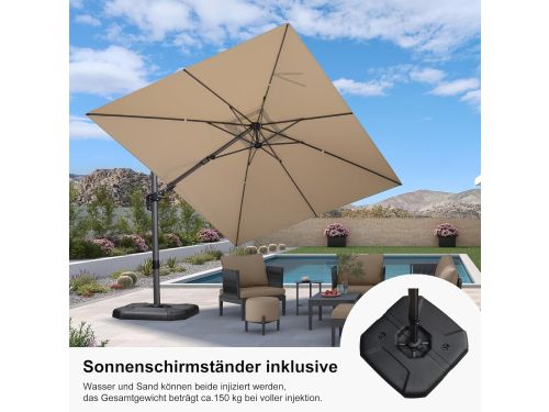 Zweefparasol Kantelbaar 360 cm x 270 cm met Standaard