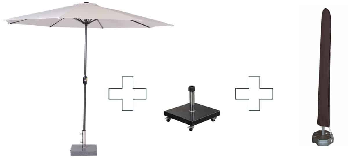 zweefparasol lotus met voet en hoes 300 cm