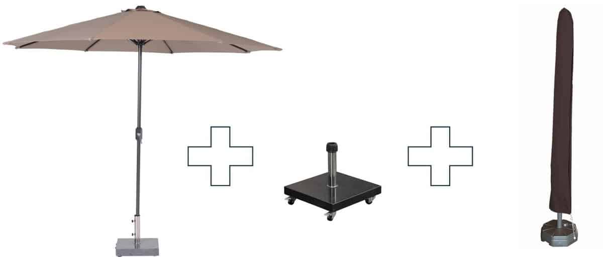 zweefparasol lotus met voet en hoes 300 cm