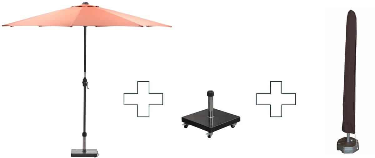 zweefparasol lotus met voet en hoes 300 cm