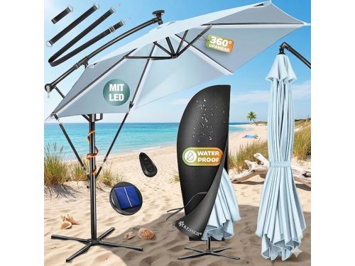 Zweefparasol met LED Solar 300x300 cm - 360° Draaibaar