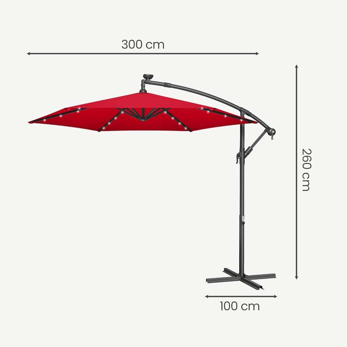 zweefparasol met led verlichting 300 cm depauwonen rood zonneparasol