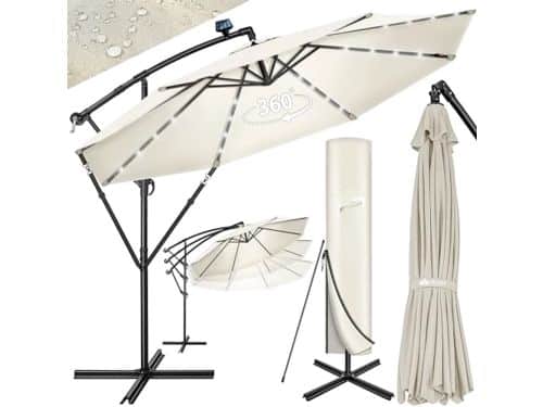 Zweefparasol met LED-verlichting en zonneklep - Ø 350 cm