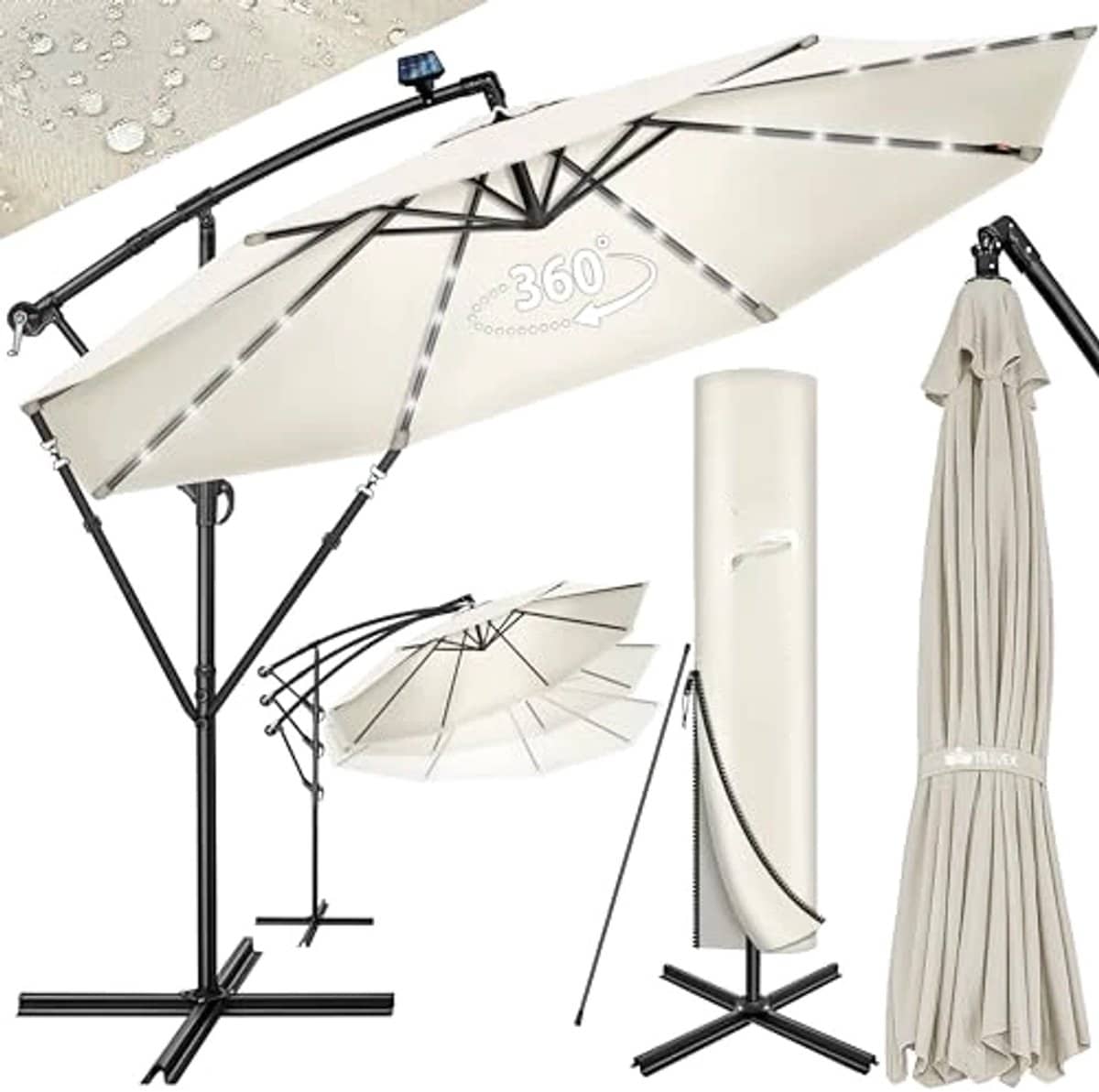 zweefparasol met led verlichting en zonneklep Ø 350 cm