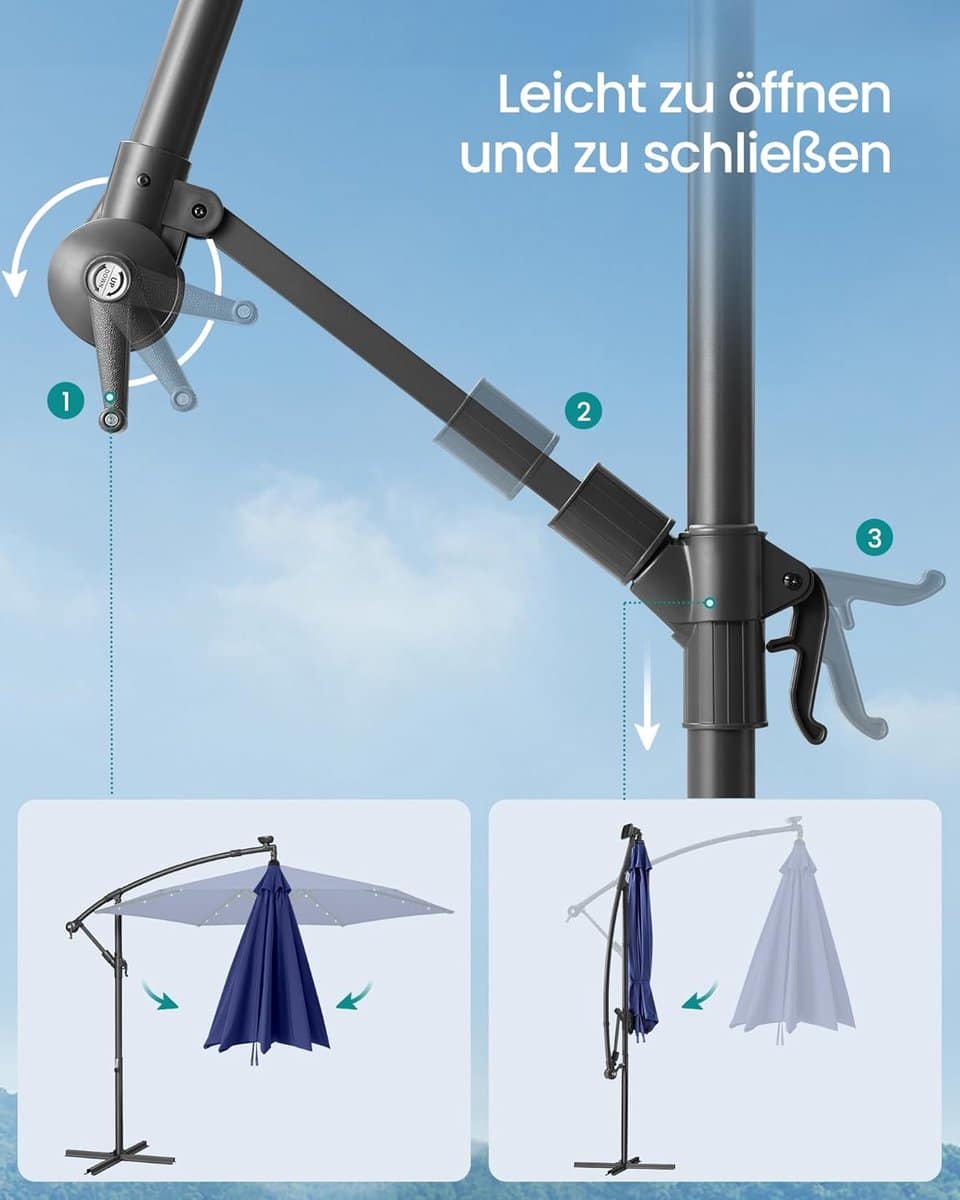 zweefparasol met led verlichting op zonne energie depauwonen 300 cm