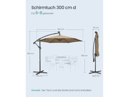 Zweefparasol met LED verlichting op zonne-energie - Depauwonen 300 cm