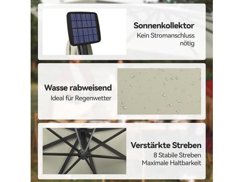 Zweefparasol met LED Verlichting op Zonne-energie Ø300 cm