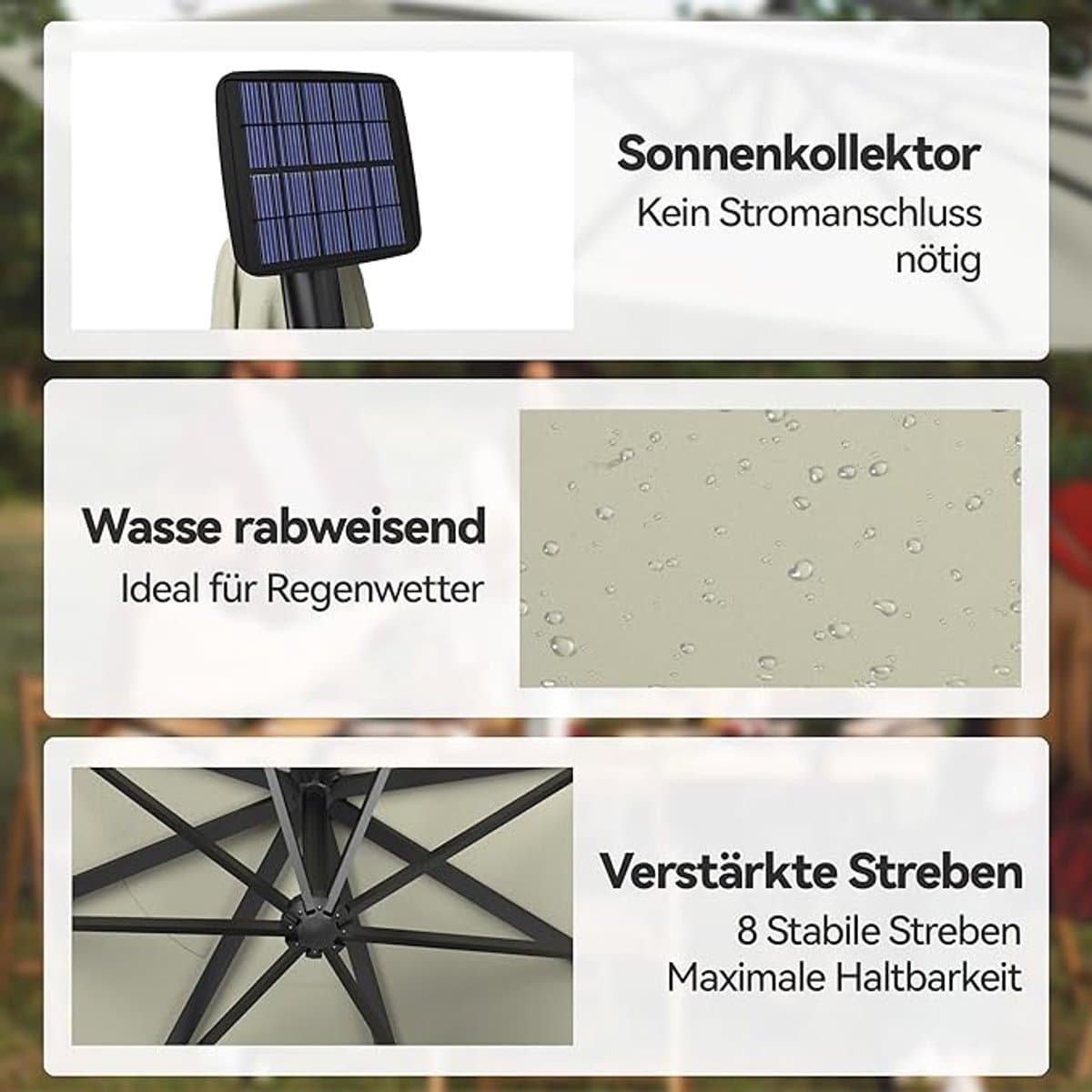 zweefparasol met led verlichting op zonne energie Ø300 cm