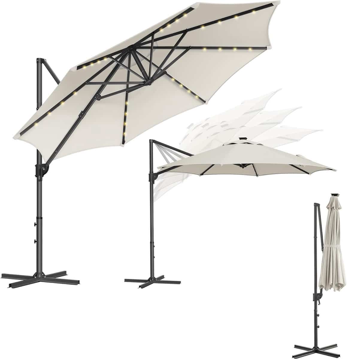 zweefparasol Ø 300 cm met led verlichting & zonnepaneel