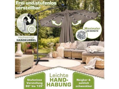 Zweefparasol Ø 300 cm met LED Verlichting & Zonnepaneel
