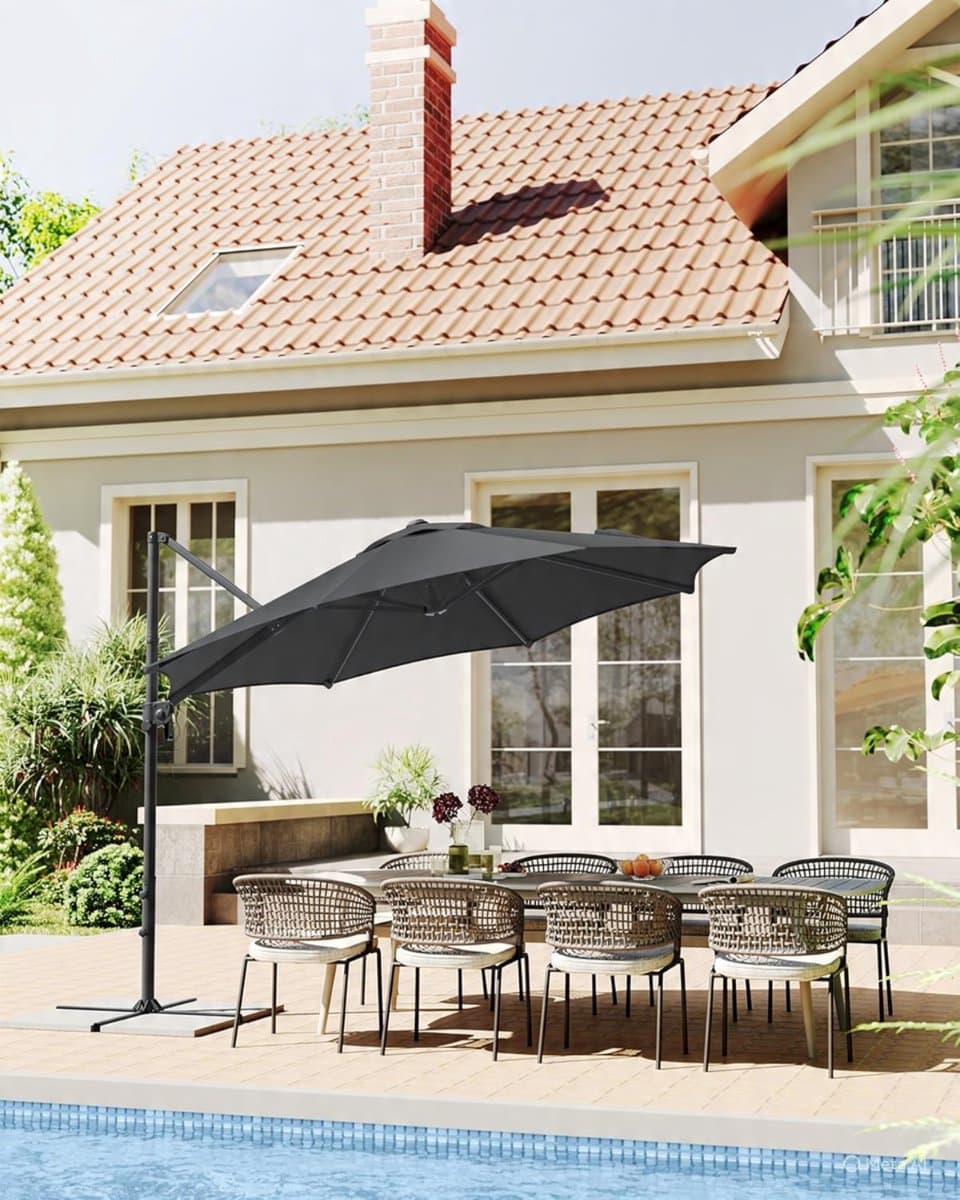 zweefparasol Ø300 cm rond 360° draaibaar & traploos kantelbaar