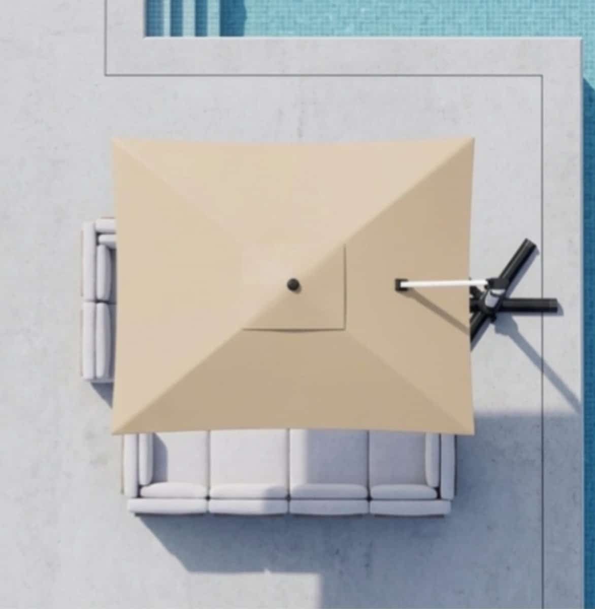 zweefparasol rechthoekig 400×300 cm met dubbel dak, 360° draaibaar &