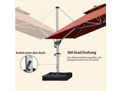 Zweefparasol Vierkant 365x365 cm - XXL Tuinparasol met 360° Draaibare