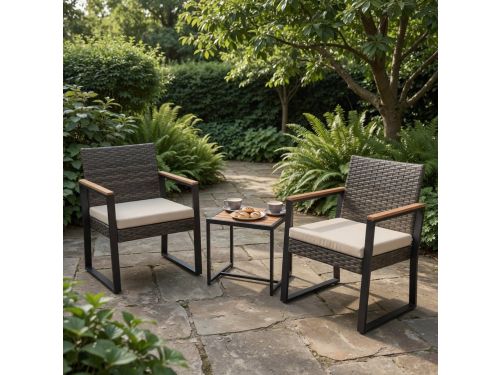 3-Delige Balkonmeubelset Beige Polyrotan - 2 Tuinstoelen met 6cm Kussens