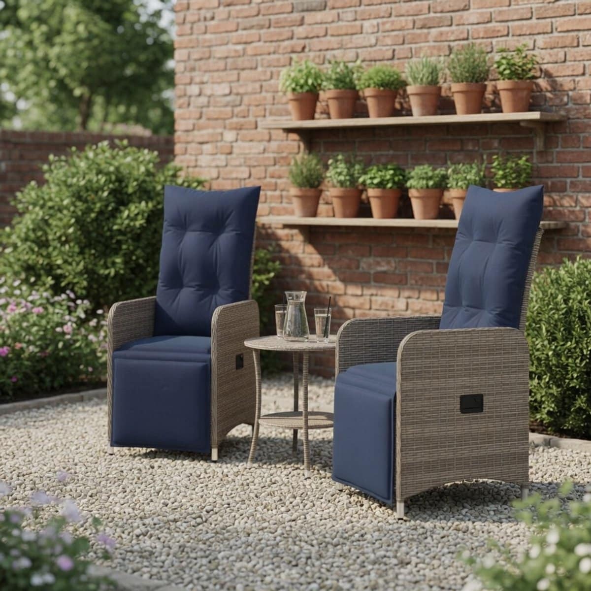 3 delige balkonset 2x verstelbare tuinstoel met geïntegreerde tafel