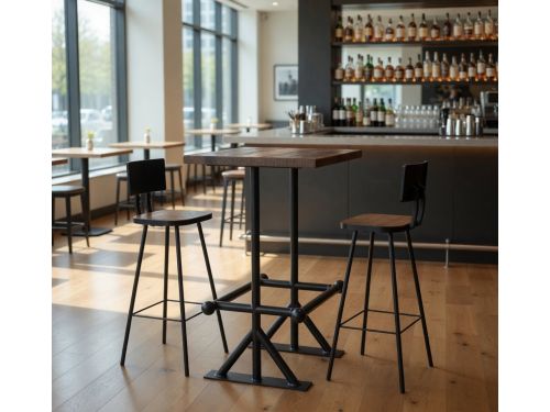 3-Delige Barset Massief Oud Hout - Bartafel + 2 Barkrukken