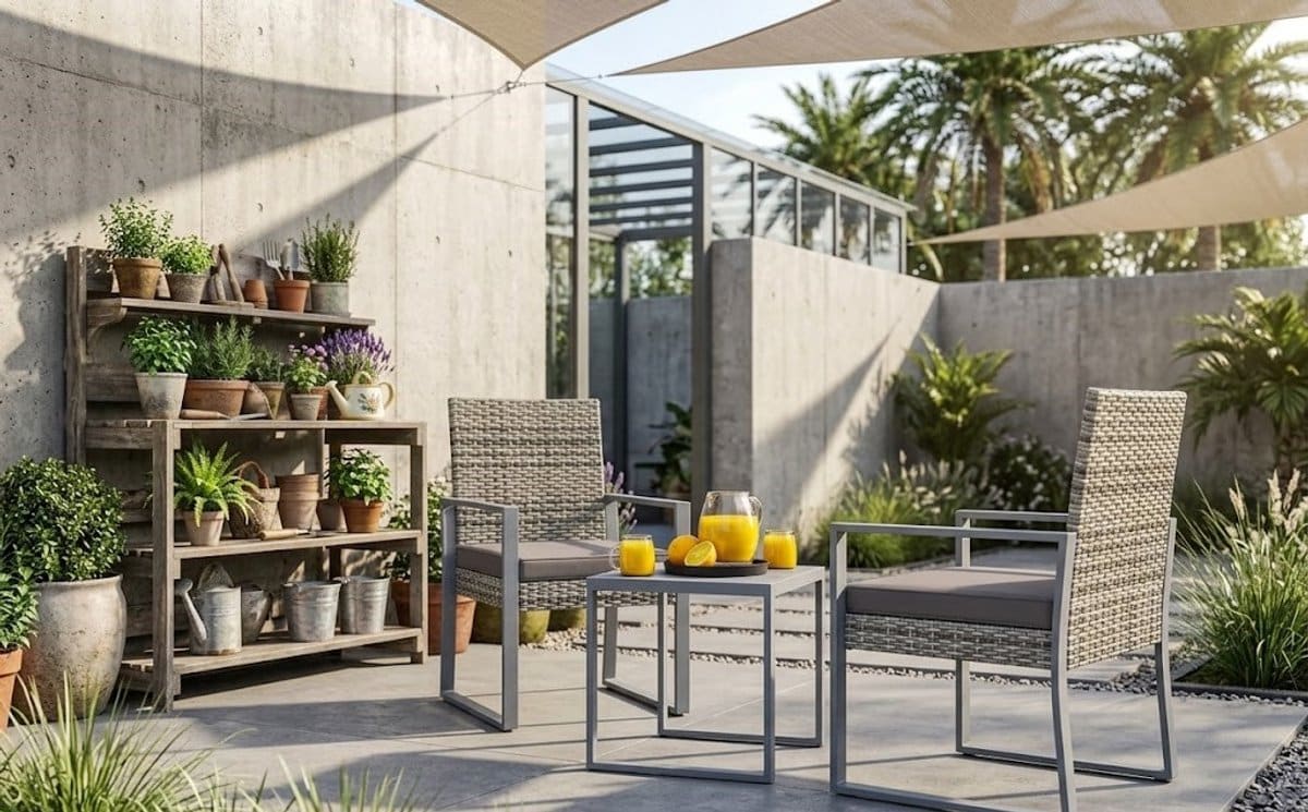 3 delige bistroset grijs polyrotan met wpc tafelblad 2 tuinstoelen