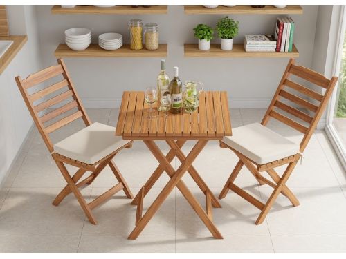 3-Delige Inklapbare Bistroset Naturel | Bistrotafel + 2 Stoelen +