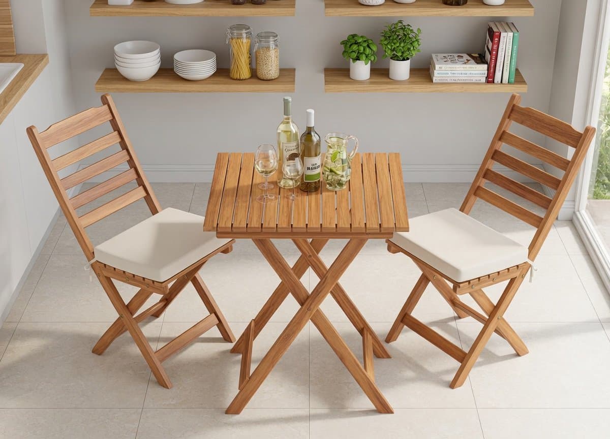 3 delige inklapbare bistroset naturel | bistrotafel + 2 stoelen +