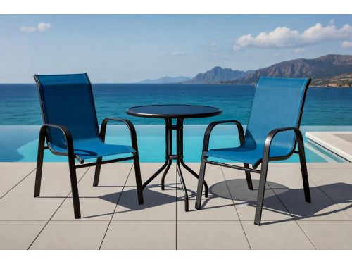 3-delige Luxe Balkon Bistroset met Gehard Glazen Tafel en 2