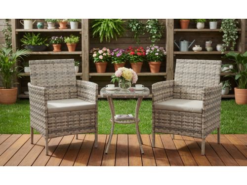 3-Delige Polyrotan Balkonset Crème | 2 Loungestoelen + Tuintafel Glas