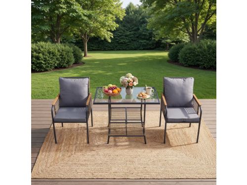 3-Delige Rotan Balkonset Grijs met Tafel & 2 Stoelen onder