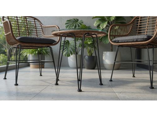 3-Delige Rotan Bistroset Bruin - Tuinmeubelset Ronde Tafel + 2