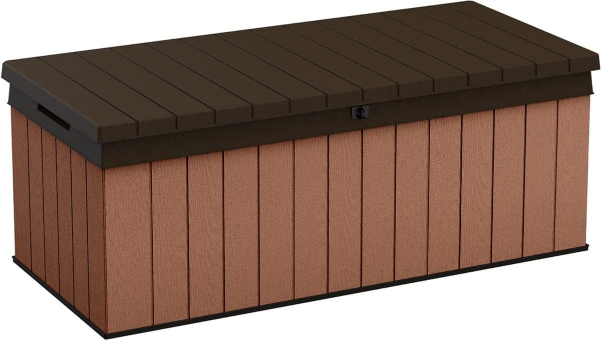 380l outdoor tuinmeubelen opbergdoos bruin evotech+ houtlook & feel