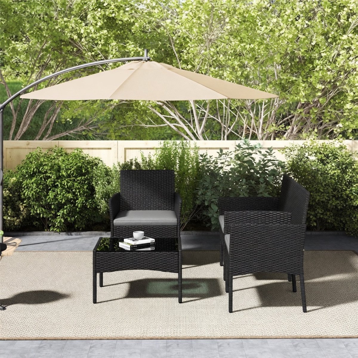 4 delige rotan loungeset voor tuin, balkon en terras met 2
