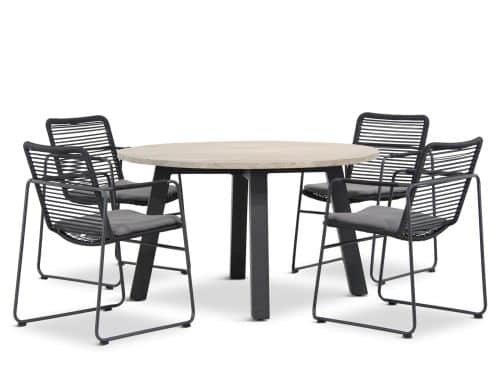 4 Seasons Outdoor Elba/Derby rond 130 cm dining tuinset 5-delig stapelbaar