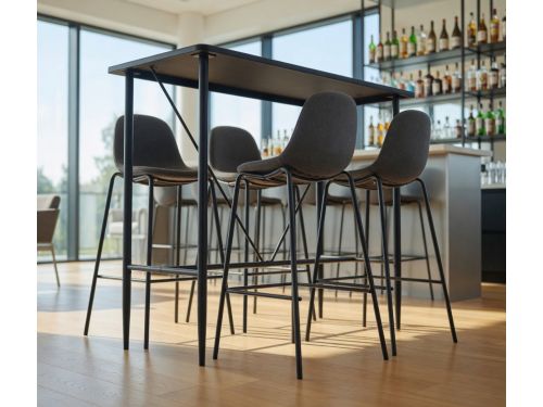 5-Delige Barset Stof Donkergrijs - Bartafel MDF + 4 Barstoelen