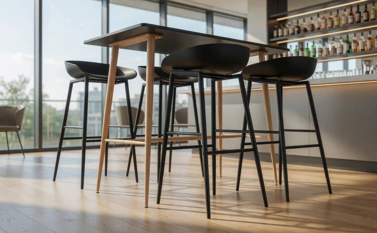5 delige barset zwart bistroset bartafel mdf + 4 robuuste