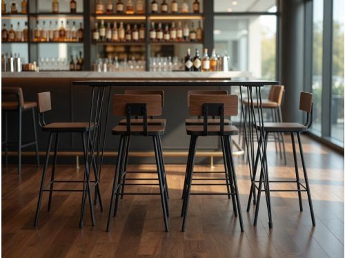 5-Delige Barset Zwart E - Bartafel MDF + 4 Barkrukken