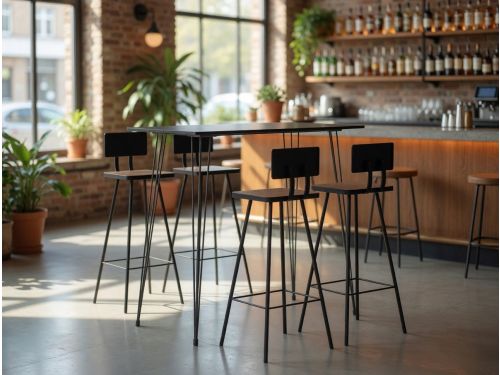5-Delige Barset Zwart - Eettafelstoelen Keukentafelset MDF + 4 Barkrukken