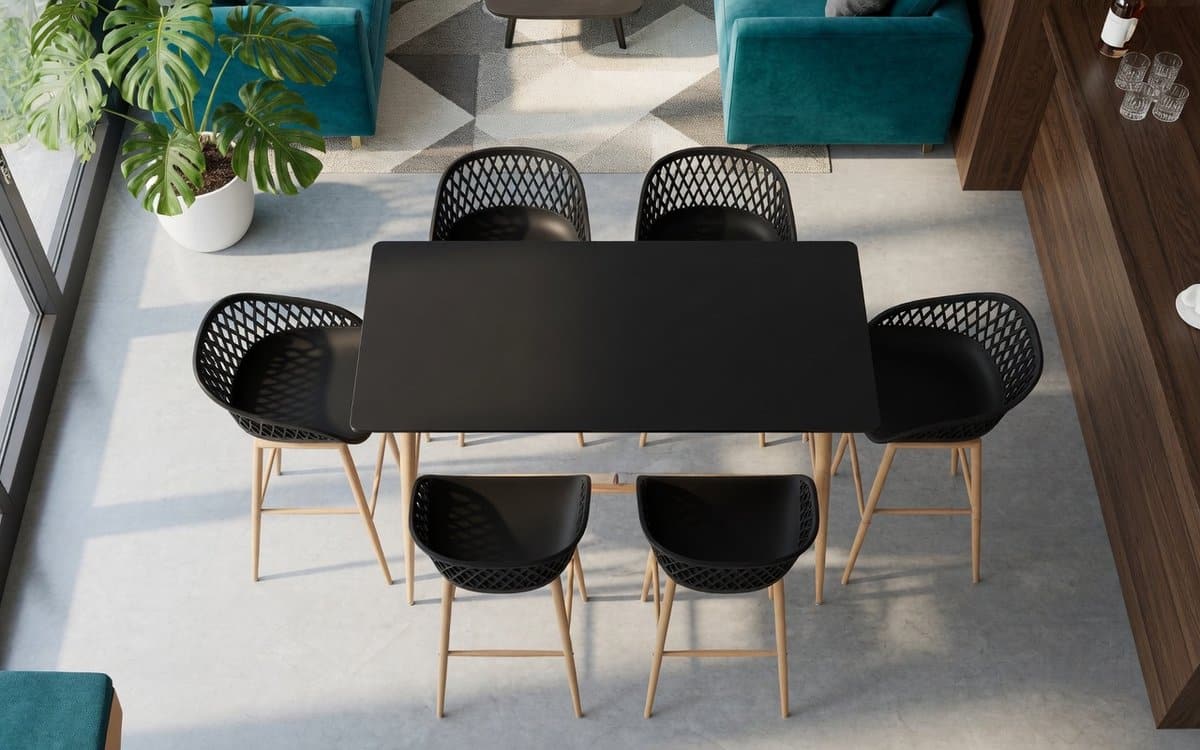 5 delige moderne barset zwart keukentafelset mdf + 4 barkrukken