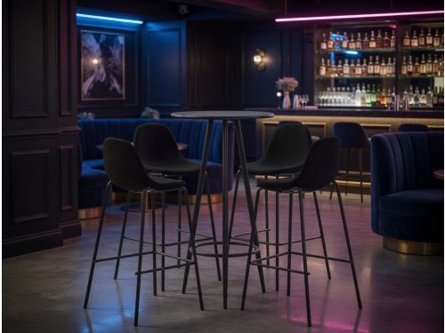 5-Delige Moderne Barset Zwart Stof - Bartafel MDF + 4
