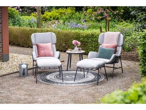 5-delige set - zwart - 2x loungestoel Livorno + voetenbank