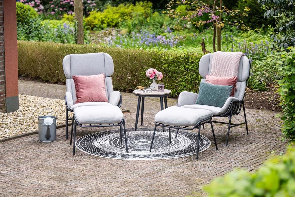 5 delige set zwart 2x loungestoel livorno + voetenbank