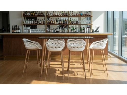 7-Delige Barset Zwart en Wit - Bartafel MDF + 6