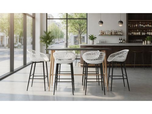 7-Delige Luxe Barset Zwart-Wit - Moderne Toontafel MDF + 6