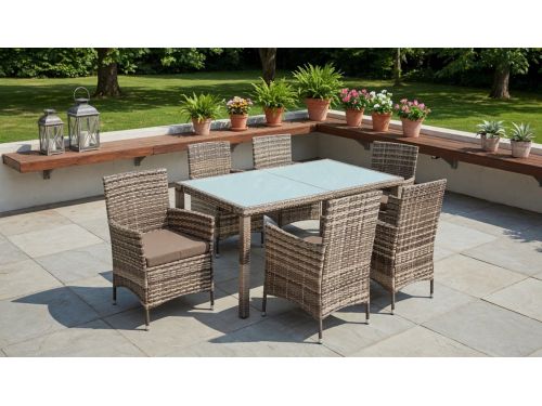 7-Delige Polyrotan Eetgroep Beige-Bruin | Tuinmeubelset voor 6 Personen