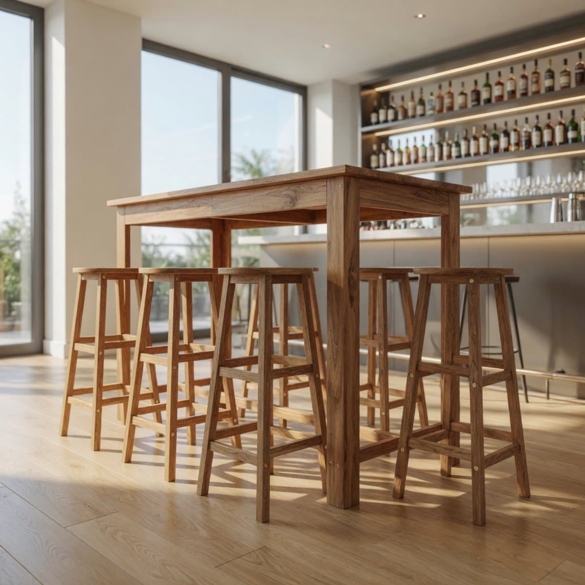 9 delige barset massief acaciahout tuinset bartafel + 8 stoelen