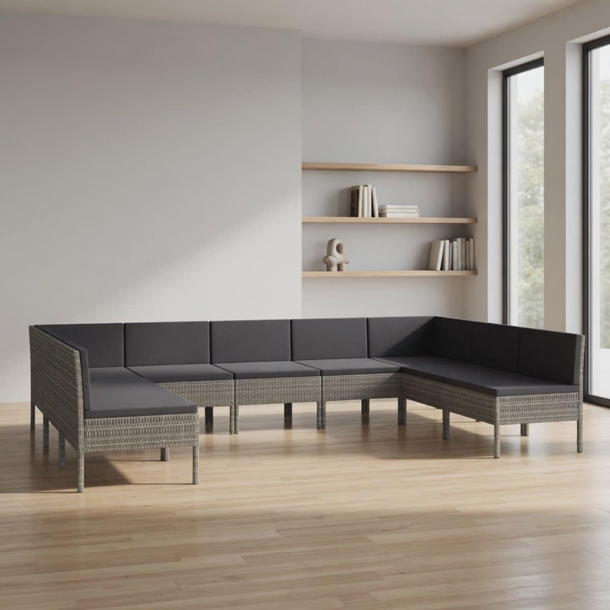 9 delige tuinbankstel grijs polyrotan modulaire lounge set 7 middenbank