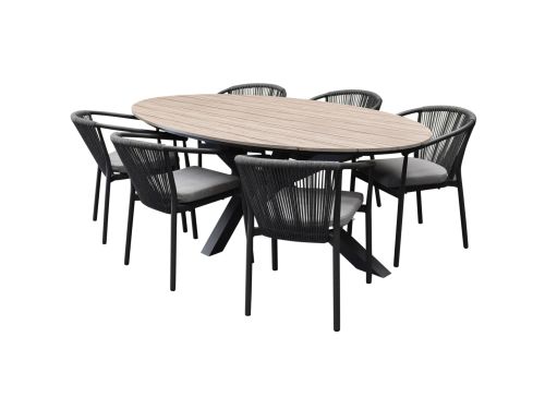Apollo Salvador dining tuinset ovaal 220x115xH75 cm 7 delig polywood rope