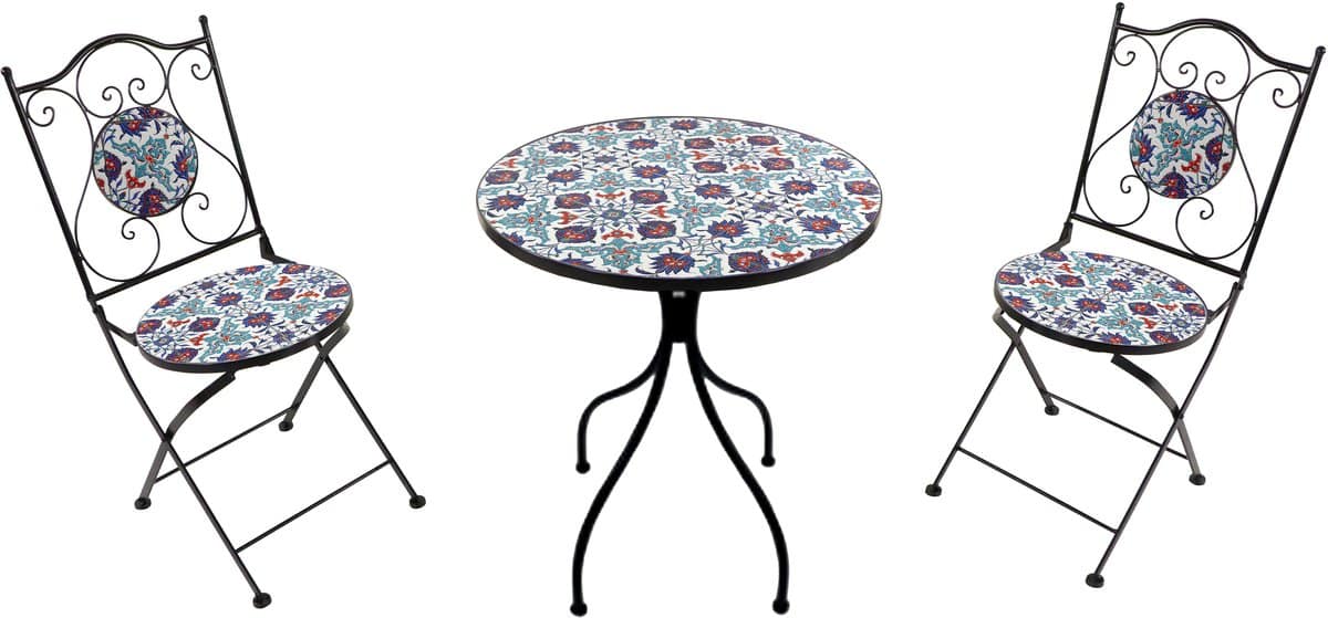 axi amélie 3 delige mozaïek bistroset helderblauw metalen frame met