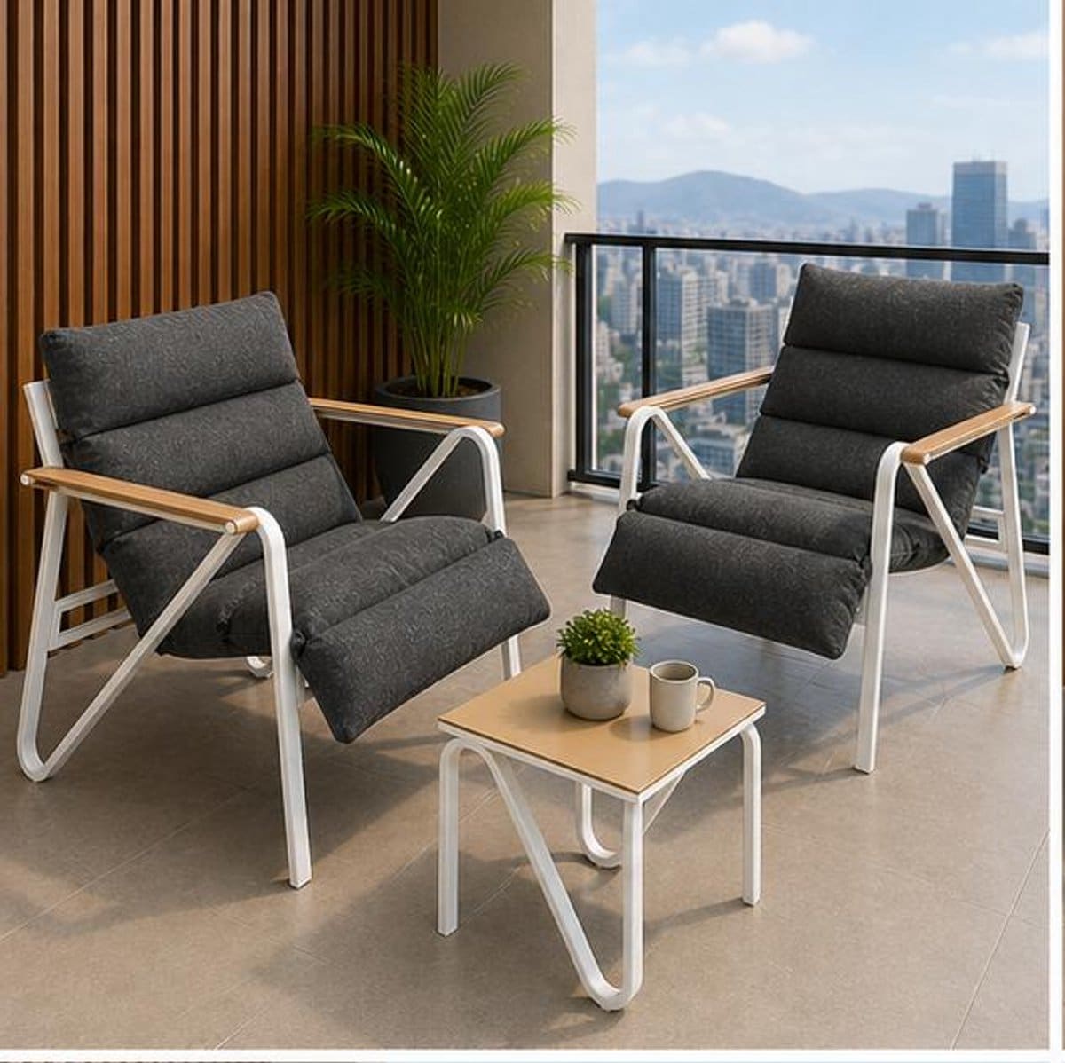 balkonset 3 delig tuinmeubelset met 2 stoelen en keramisch glazen