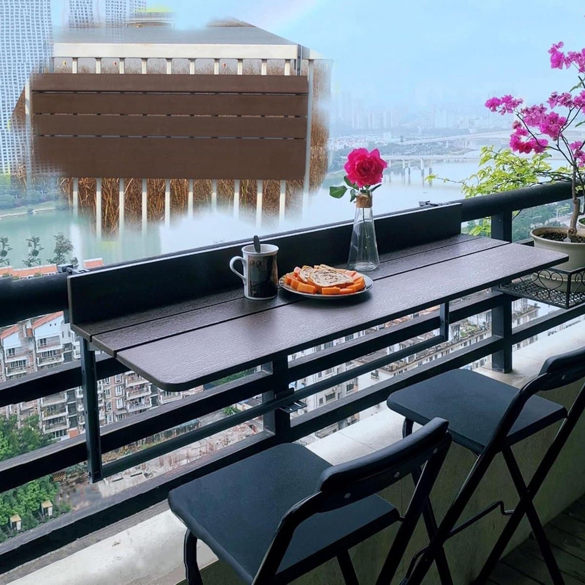 balkontafel ophangbaar klaptafel buiten terras genieten 5 voudig