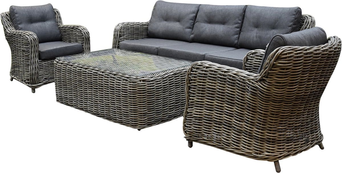 barakaldo stoel bank loungeset 4 delig bruin grijs wicker