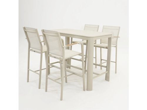 Barset Eos met 4x barstoel Quenza crème