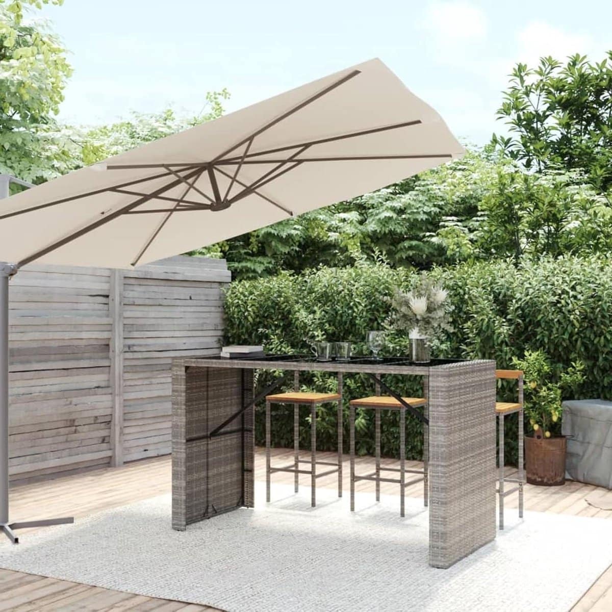 bartafel met glasplaat hoge tafel tuin buiten dineren